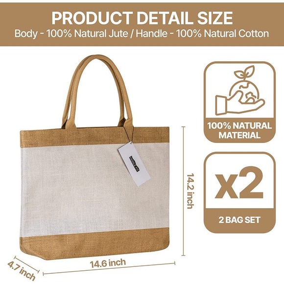 2 Hassle Fit Tote Botanical Bag Stylish Eco-Friendly Reusable Shopping Bag - Picture 7 of 7
